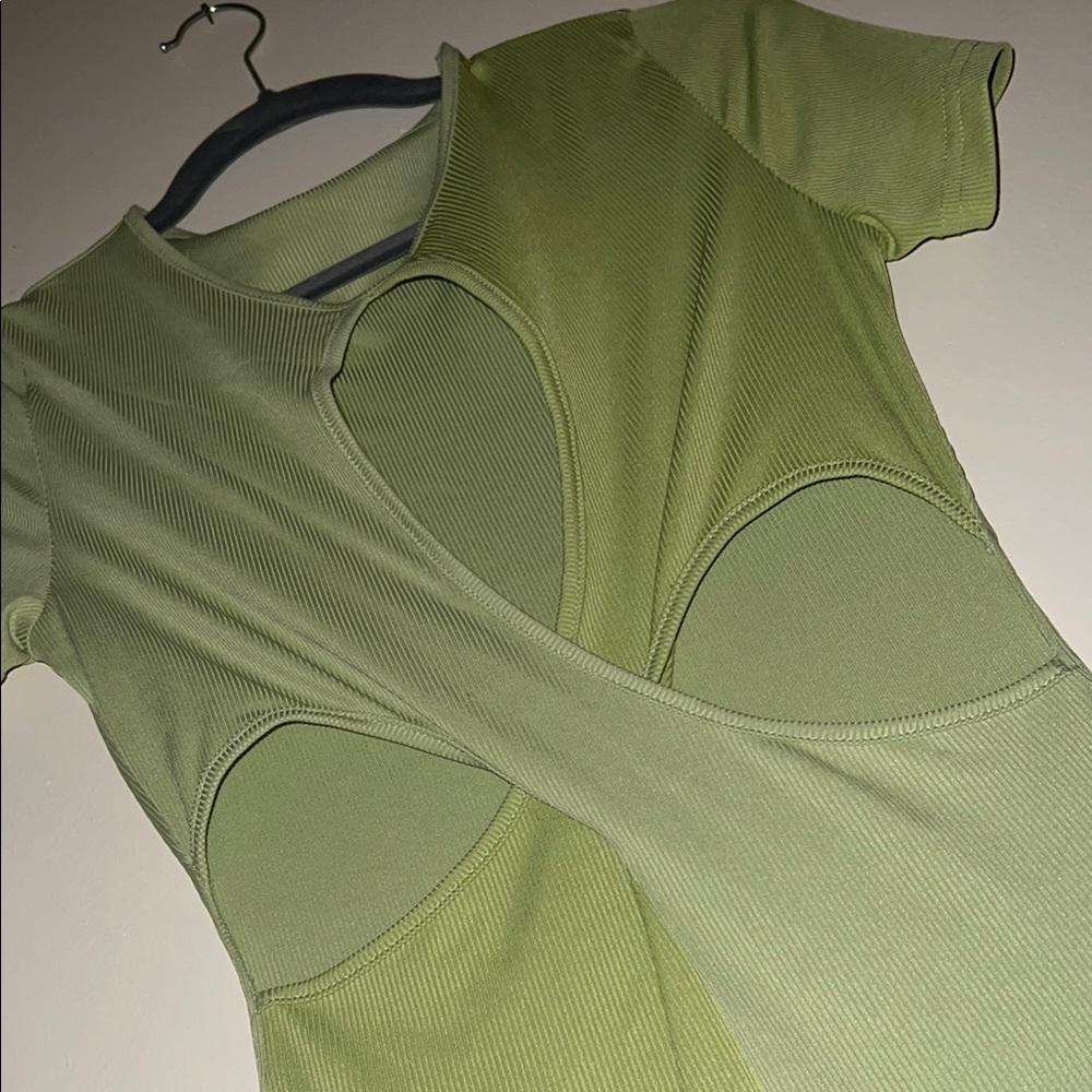 Olive Green Two-tone Cutout Top